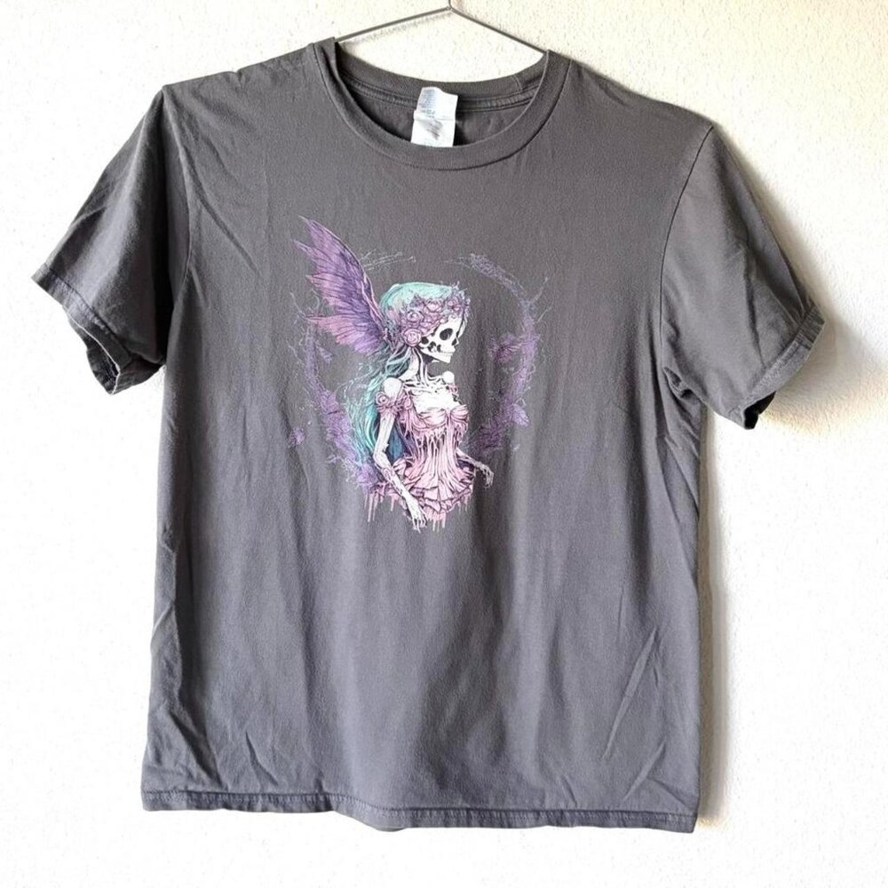 Y2K skull fairy girl skeleton gray tee shirt Women's XS - Small